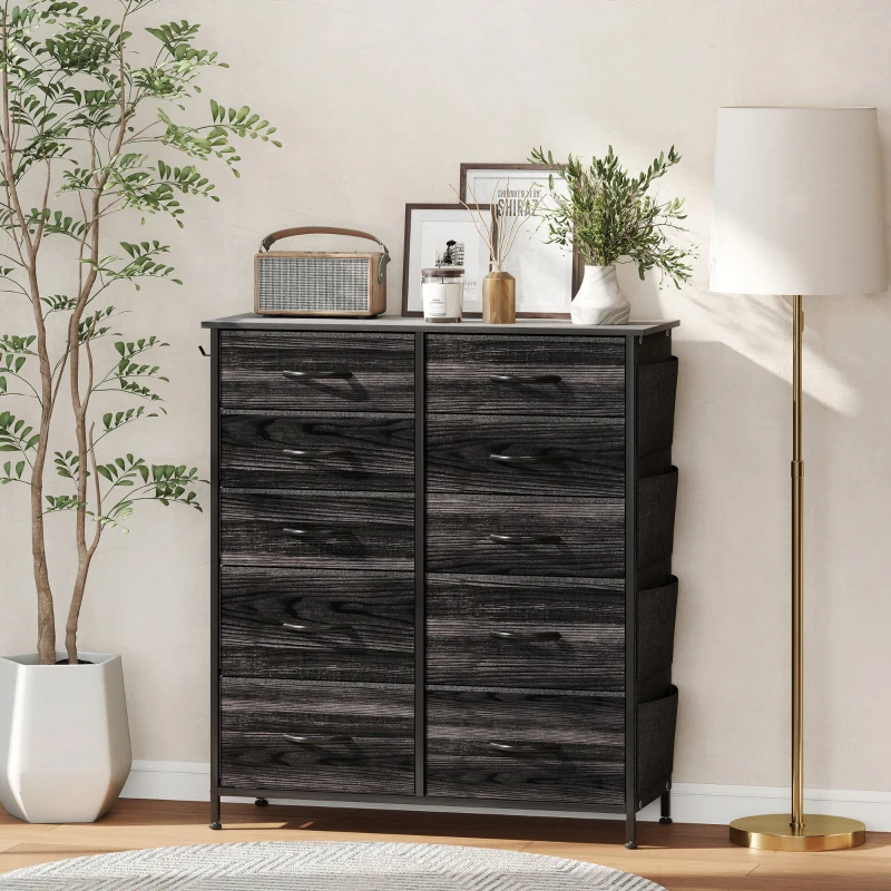 HOMCOM Chest of Ten Fabric Drawers - Black