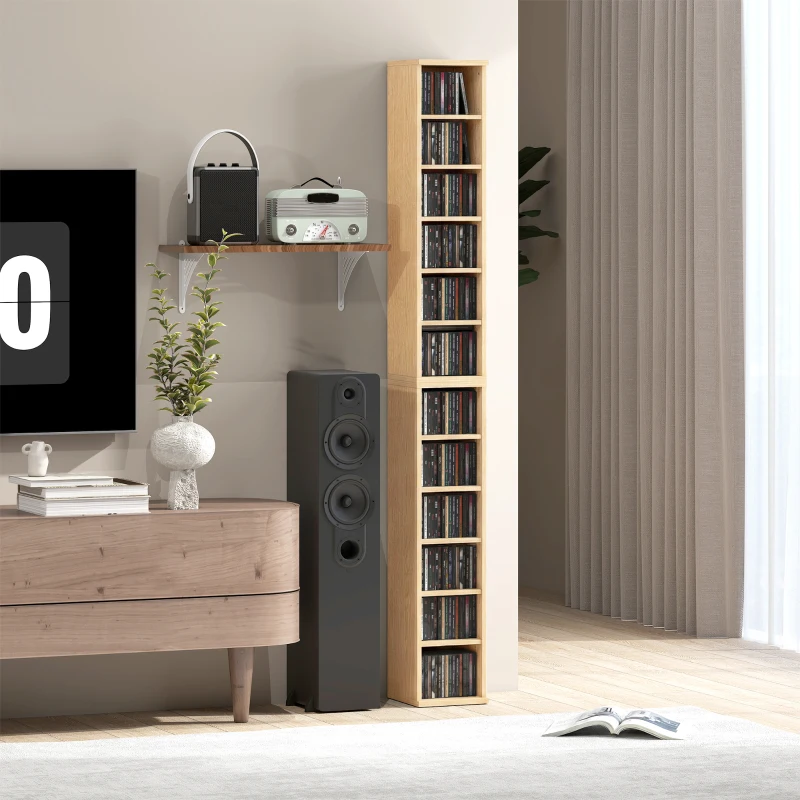 HOMCOM Set 2 Mobili Porta CD a 6 Ripiani Regolabili per 204 CD in Legno, 21x22.5x88.5 cm, Color Legno
