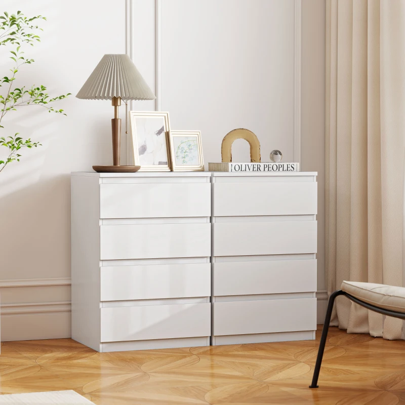 HOMCOM Cómoda com 4 Gavetas com Fecho Suave para Quarto Escritório Estilo Moderno 45x40x68 cm Branco