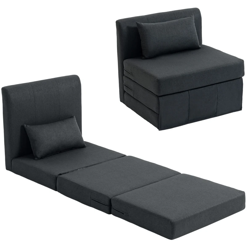 HOMCOM 2-in-1 Schlafsessel Klappbares Sofa-Bett mit Leinenstruktur, Gepolstertes Gästebett Klappstuhl, Dunkelgrau