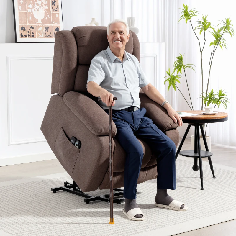 HOMCOM Power Lift Recliner Chair with Vibration Massage, Lift Chair for Elderly with Footrest, Remote, Side Pocket, Dark Brown