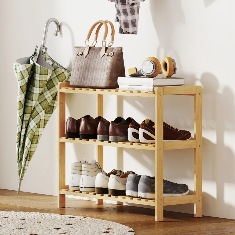 HOMCOM Sapateira de Madeira de 3 Níveis para até 9 Pares de Sapatos para Entrada Corredor Dormitório 70x26x57,5 cm Madeira