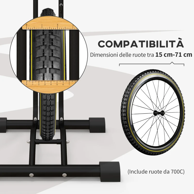 HOMCOM Supporto per Bici con Ganci Regolabili, Compatibile con Biciclette 24"-29" e 700c, per Garage, Interno ed Esterno, Nero