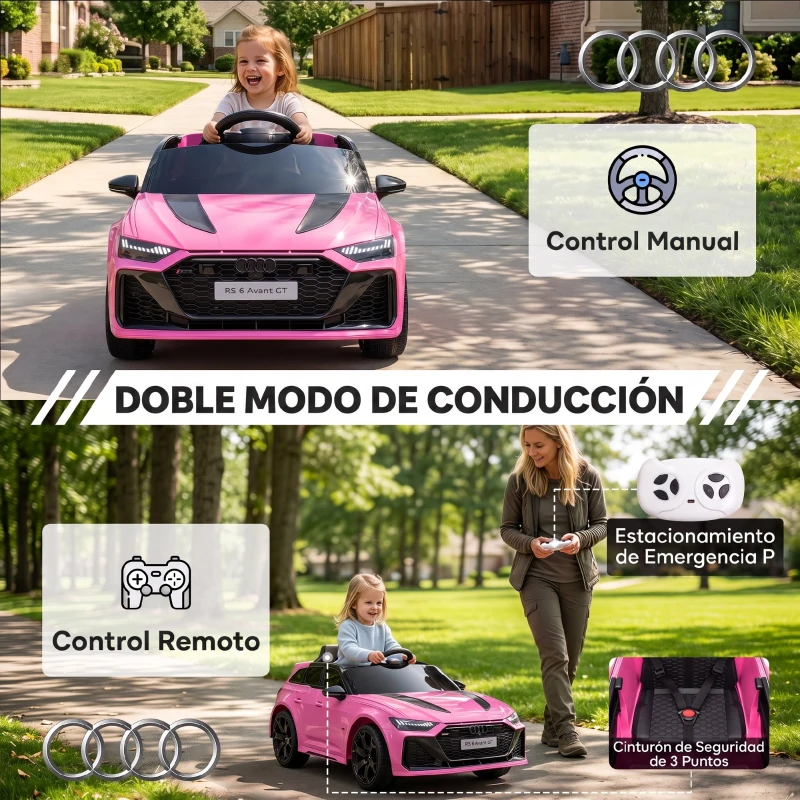 AIYAPLAY Coche Eléctrico para Niños Audi RS 6 Avant GT 12V con Mando a Distancia 2,4G Motor Doble Arranque Progresivo Suspensión