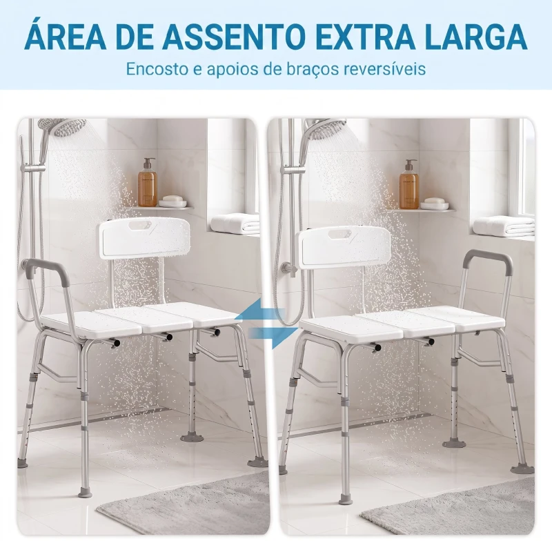 HOMCOM Banco de Duche de Transferência com Apoios de Braços e Encosto, Altura Ajustável em 10 Níveis, Suporta 136 kg
