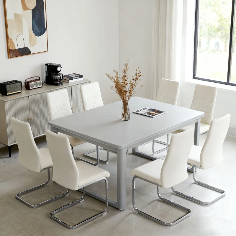 HOMCOM Conjunto de 4 Cadeiras de Sala de Jantar com Assento Acolchoado e Pés de Metal Cadeiras Cantilever Modernas 45x61x98 cm Creme