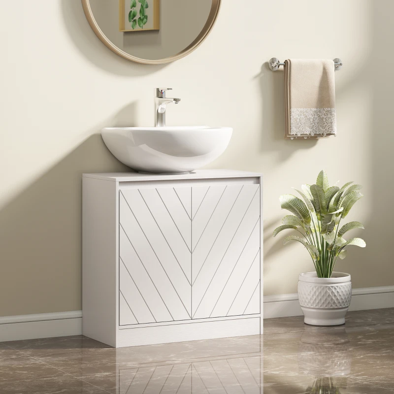 HOMCOM Móvel para Lavatório Pousar com 2 Portas e Prateleira Ajustável para Lavatórios com ou sem Pedestal 60x30x59,8 cm Branco