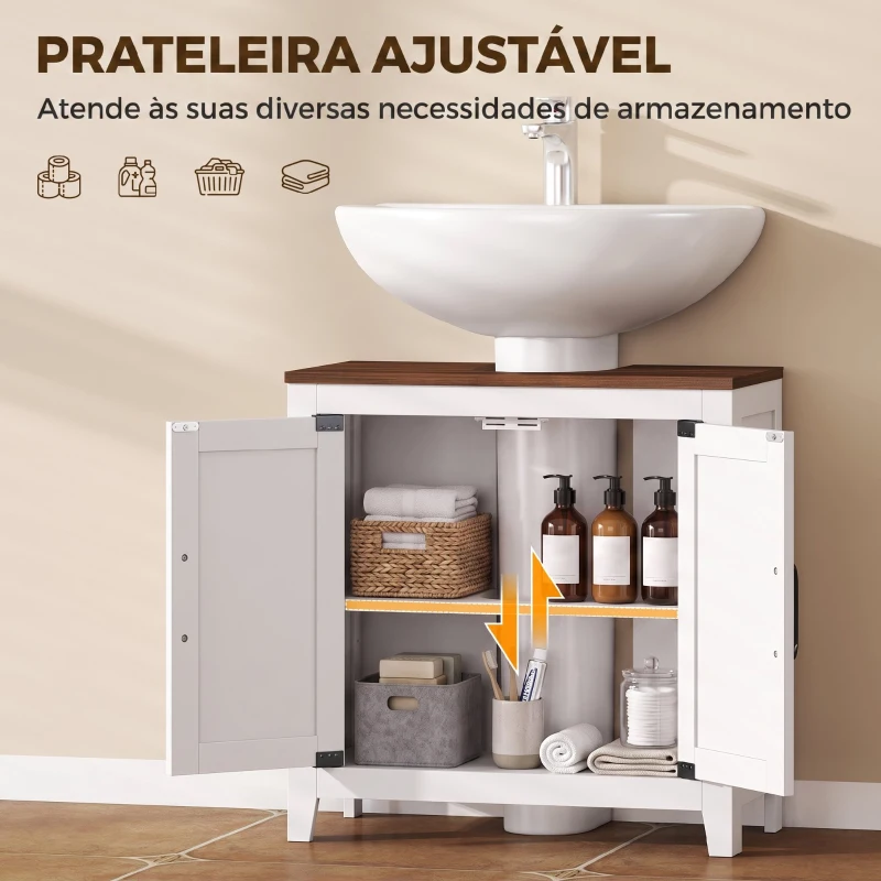 HOMCOM Móvel de Lavatório Estilo Rústico com Prateleira Ajustável e 2 Portas Tipo Celeiro, Branco