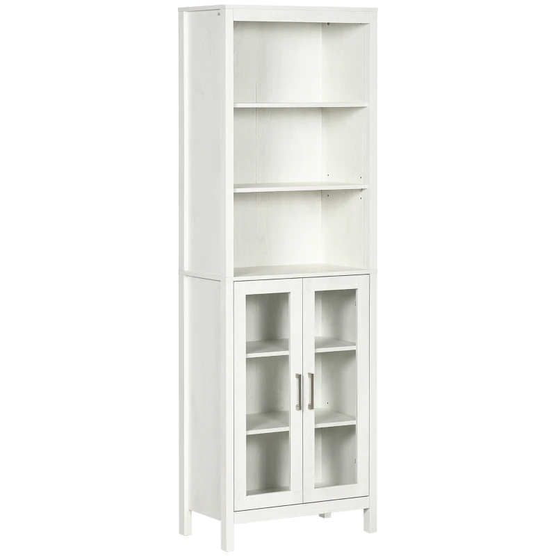 kleankin Armário Alto de Casa de Banho com 2 Portas de Vidro e 3 Prateleiras Armário Auxiliar Estilo Moderno 53x30x162cm Branco