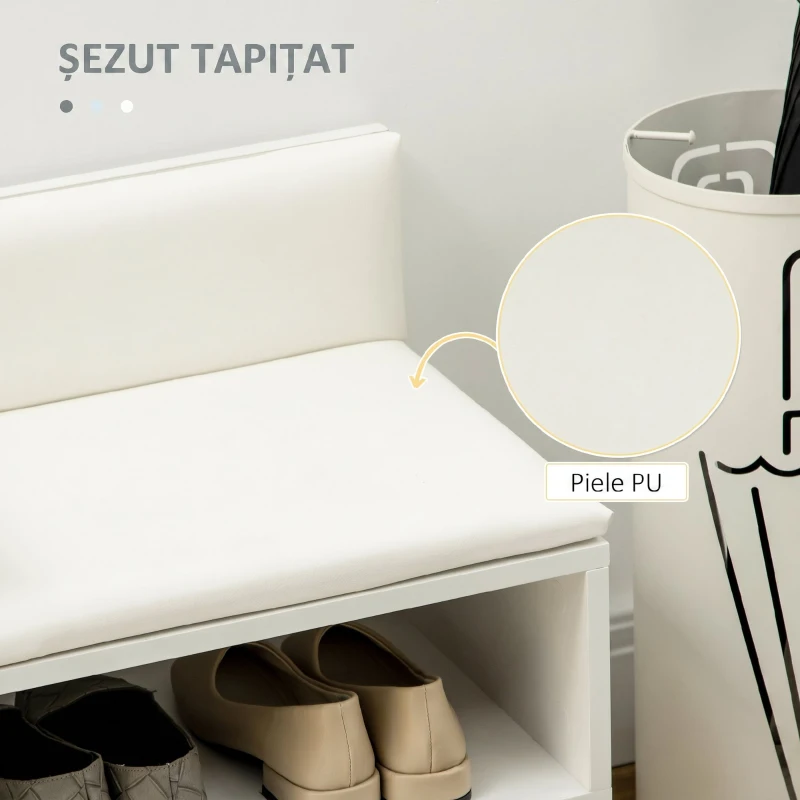 HOMCOM Dulap pentru Pantofi cu Bancă Tapițată și Dulap pentru 4 Perechi de Pantofi, 80x33x49cm, Alb