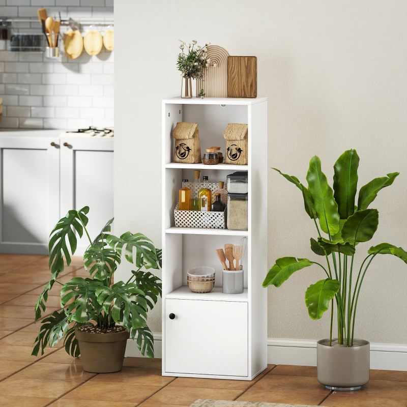 HOMCOM Estante de 4 Níveis Estante para Livros com Prateleiras Ajustáveis e Armário Estante Moderna 40x30x120 cm Branco