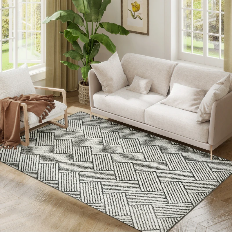 HOMCOM Tapis salon 170 x 120 cm poils courts lavable en machine hypoallergénique pour salon, chambre à coucher, bureau, gris