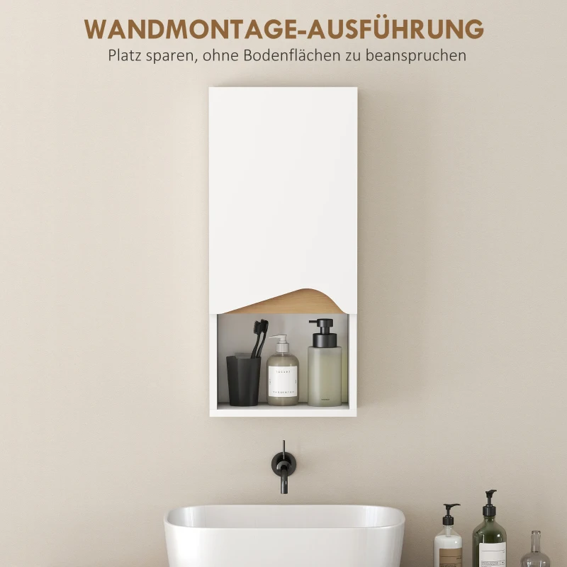 HOMCOM Badezimmerschrank Wandschrank mit Soft-Close-Tür und offenem Fach 30 x 17 x 67 cm Weiß