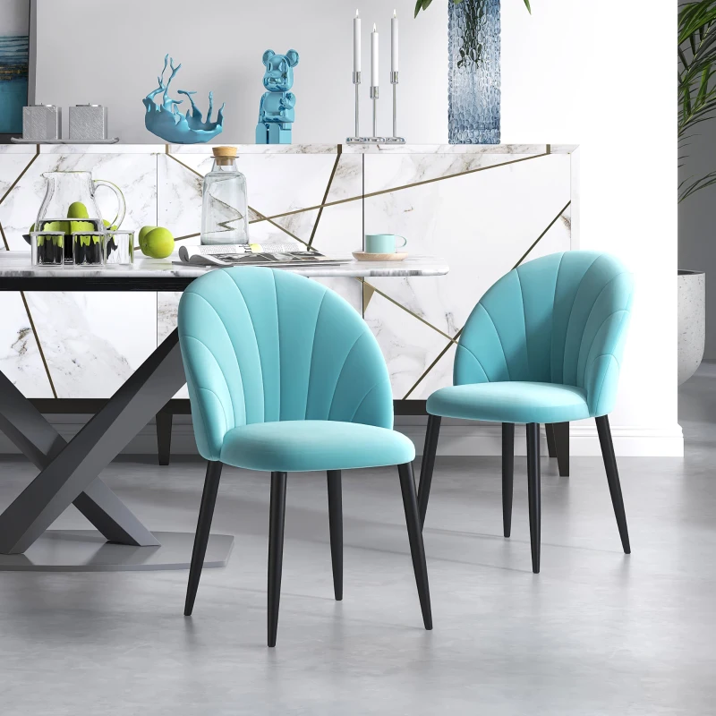 HOMCOM Set 2 Sedie da Salotto e Sala da Pranzo Imbottite, in Metallo e Tessuto Effetto Velluto Verde Chiaro, 52x54x79 cm