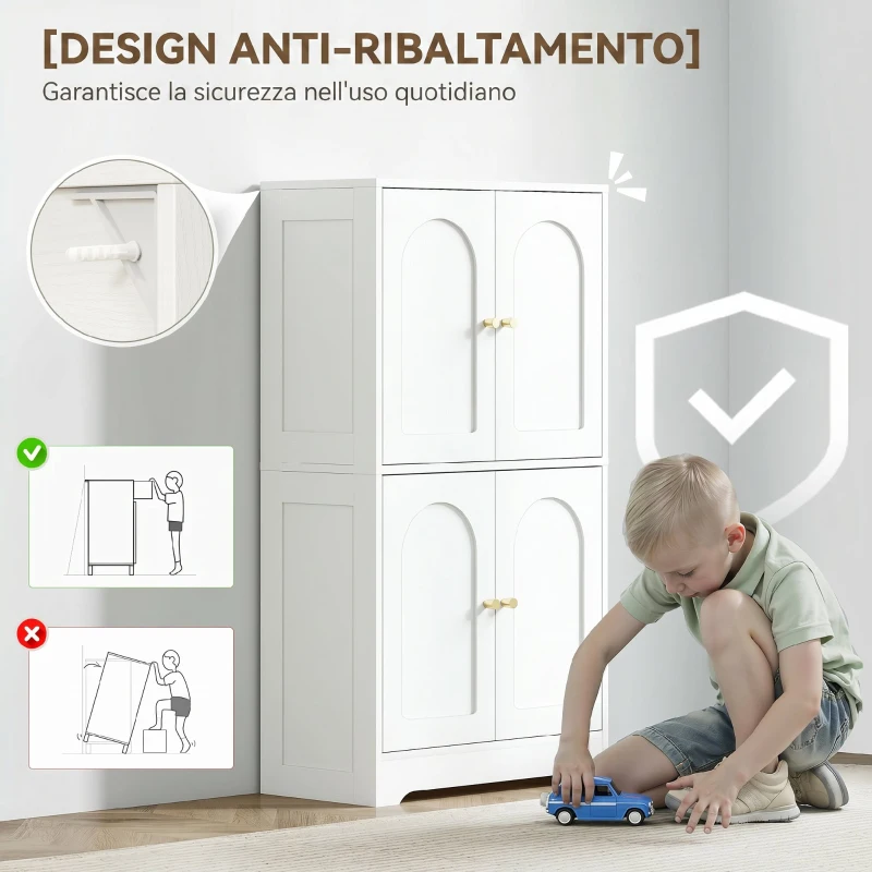 HOMCOM Credenza Cucina in Legno con 2 Armadietti, 4 Ante, 2 Ripiani Regolabili, per Sala da Pranzo, Soggiorno, Bianco