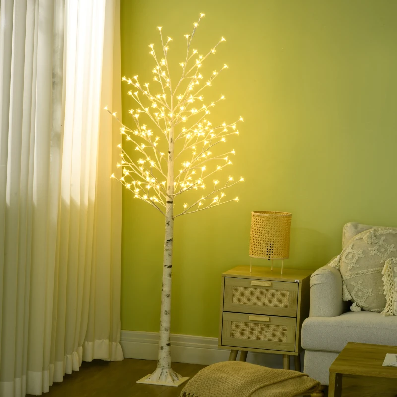 HOMCOM Árvore Cerejeira com 180 Luzes LED IP4 Banco Quente com Luz Ajustável em 3 Modos 21,5x21,5x180cm Branco