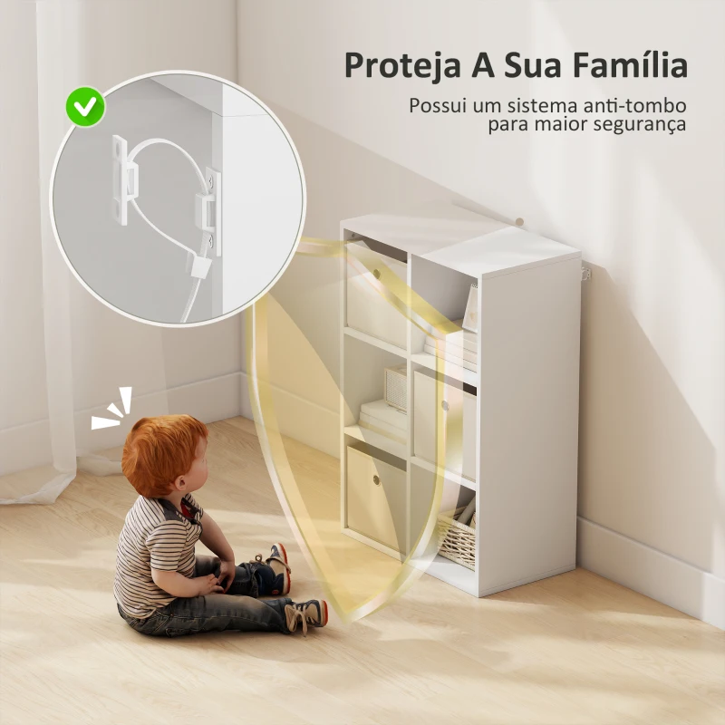 HOMCOM Estante Cubo Estante de Armazenamento Horizontal ou Vertical com 6 Compartimentos e 3 Gavetas de Tecido 53,7x30x79,8 cm Branco e Bege