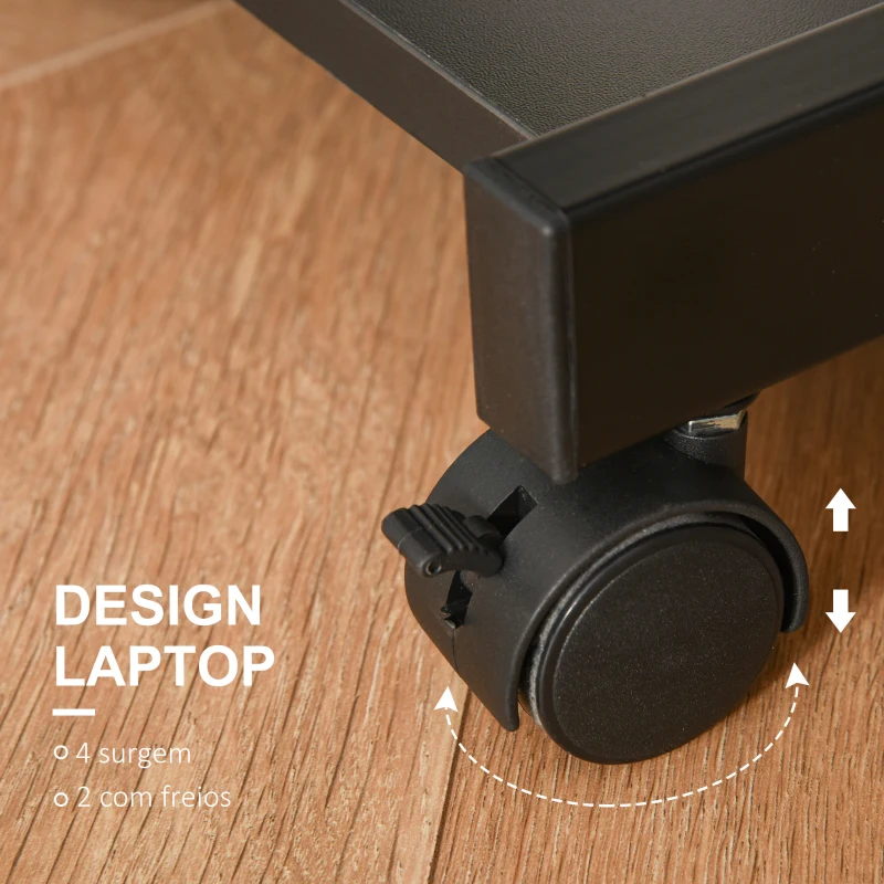 HOMCOM Secretária para Computador com Rodas 60x48 cm com Prateleira Deslizante para Teclado e Prateleira Inferior Estrutura Metálica Preto