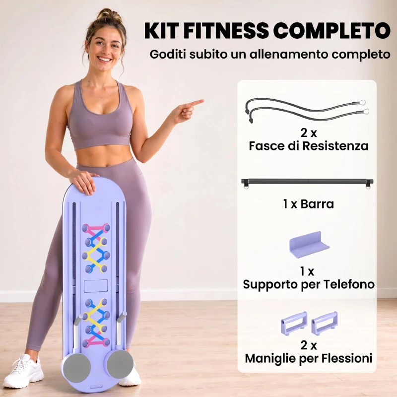 SPORTNOW Tavola Pilates 4 in 1 Pieghevole, Set Reformer per Allenamento Casa, Blu Chiaro