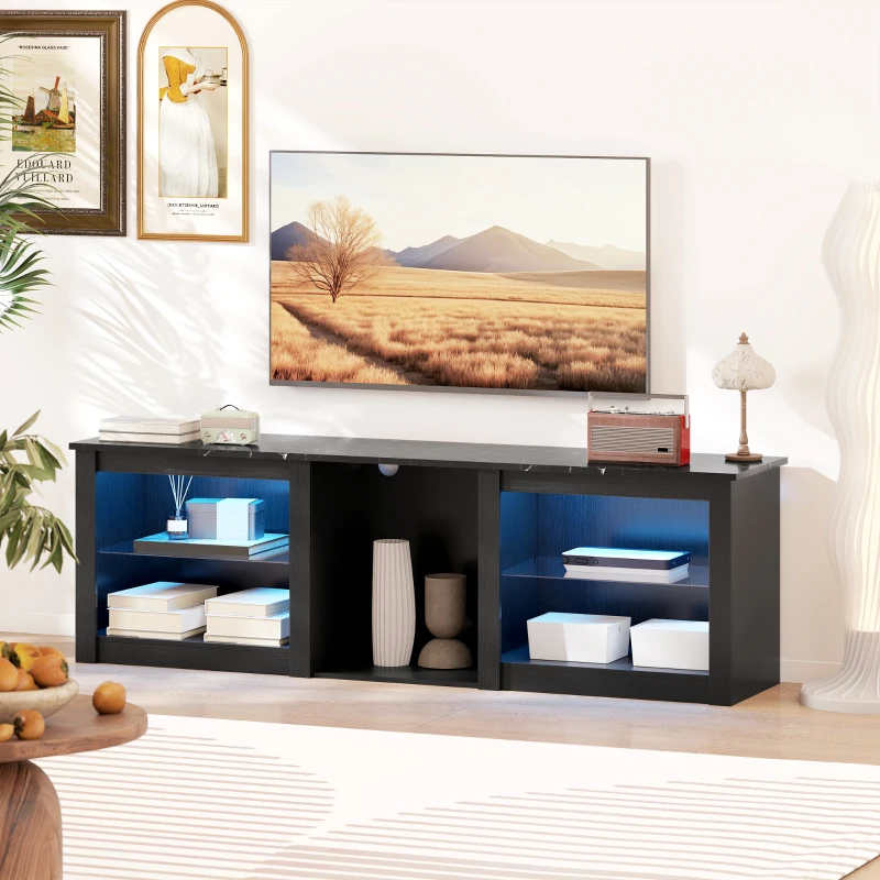 HOMCOM 70" TV Stand, with LED Lights and Storage - Black
