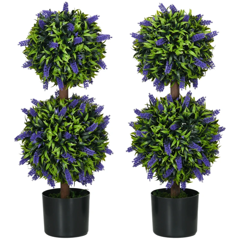 HOMCOM Kunstlavendelbomen, Set van 2, met Cementen Bloempot, Ø15x70 cm, Groen