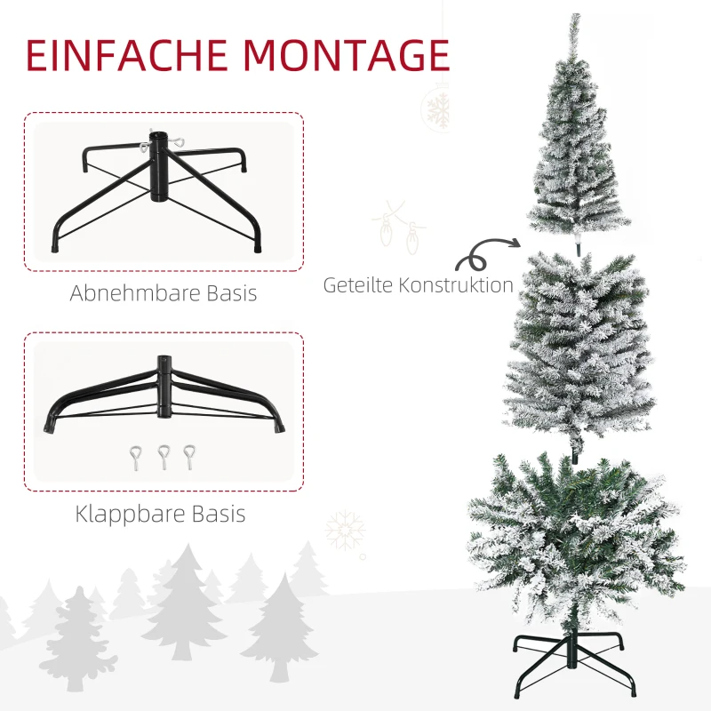 HOMCOM Künstlicher Weihnachtsbaum 225 cm Bleistift Kiefernbaum mit Schnee, 738 Spitzen für drinnen