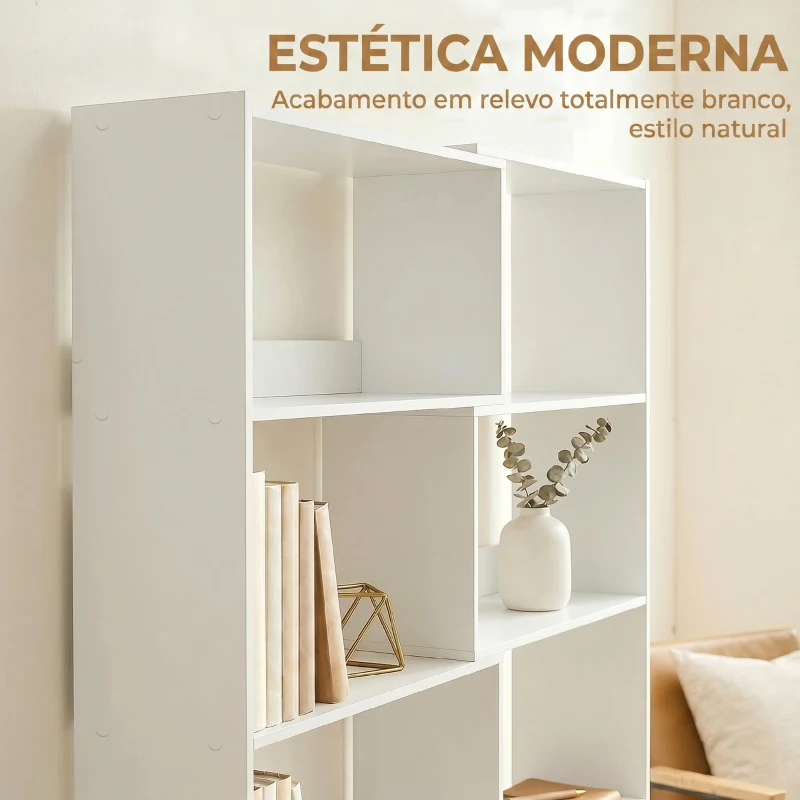 HOMCOM Estante Expansível 5 Níveis Estante para Livros Giratória 350° Largura Ajustável Convertível em L Reta ou Compacta 111,5x23,8x163,7 cm Branco