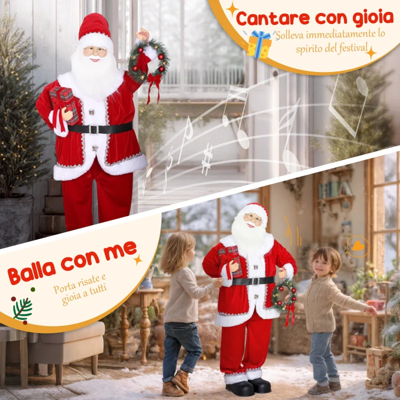 HOMCOM Babbo Natale Animato Alto 120 cm a Batteria co Suoni e Movimenti Integrati, Costume Rosso e Occhiali