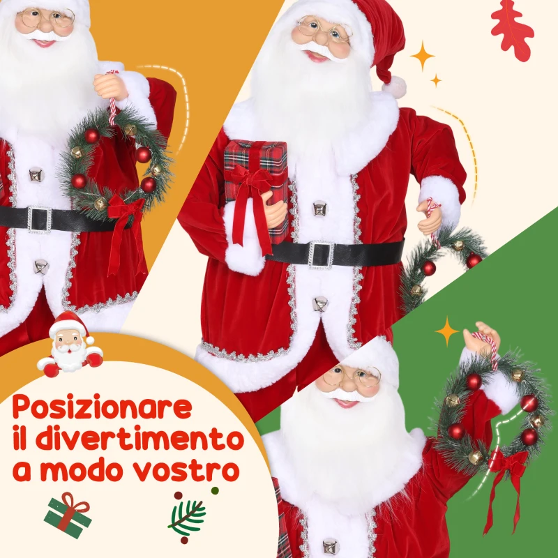 HOMCOM Babbo Natale Animato Alto 120 cm a Batteria co Suoni e Movimenti Integrati, Costume Rosso e Occhiali