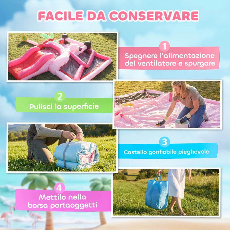 AIYAPLAY Castello Gonfiabile per Bambini con Scivolo, Trampolino, Vasca di Palline e Canestro Basket, 255x230x196 cm, Rosa