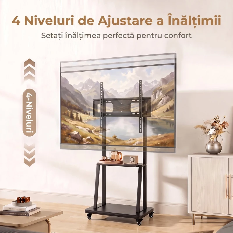 HOMCOM Suport Mobil pentru Televizor de 32-75 Inci, VESA Maxim 400x600, Negru