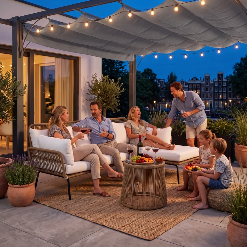 Outsunny Loungeset l-vormige rattan bank set tuin rattan bank tuin zwembad Koffie en Crème