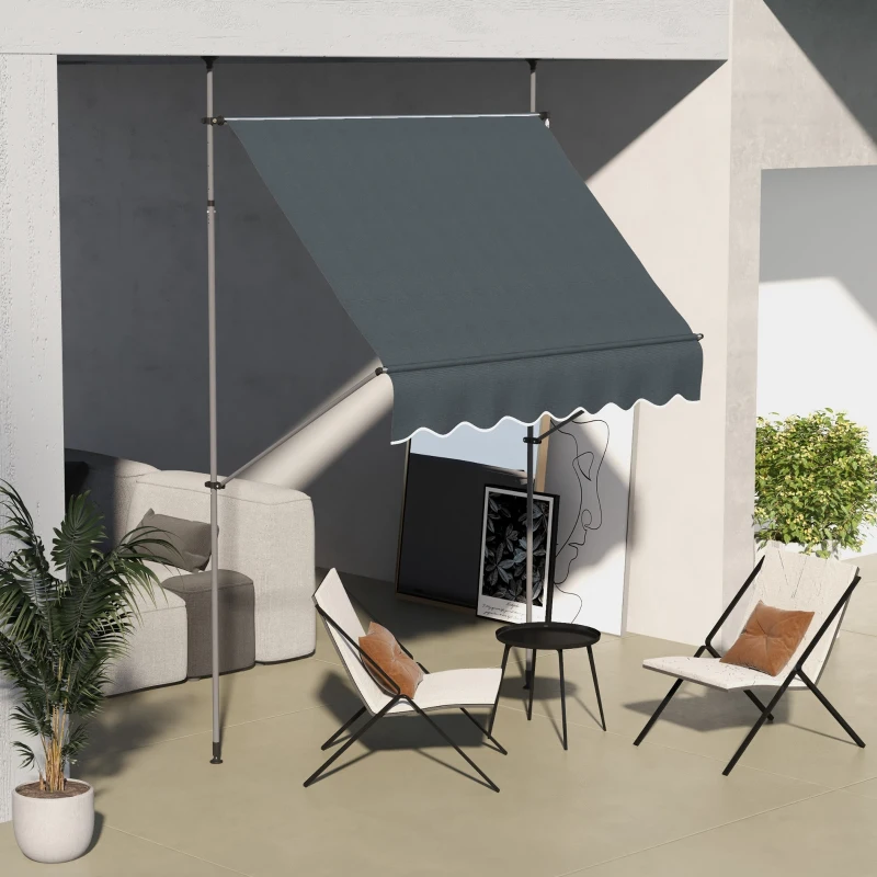 Outsunny Toldo Manual Retrátil com Manivela 200x120x210-300 cm com Altura Ajustável Impermeável para Jardim Varanda Cinza Escuro