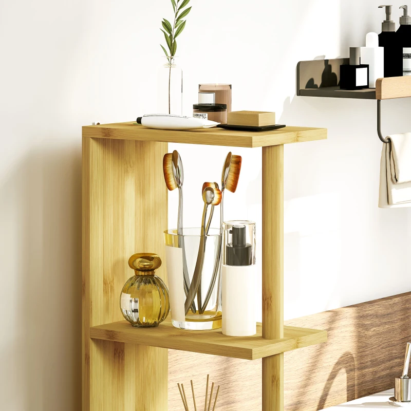 HOMCOM Colonna Bagno con Ripiani Aperti e Armadietti con Ante Magnetiche, 18x30x120 cm, Colore Legno