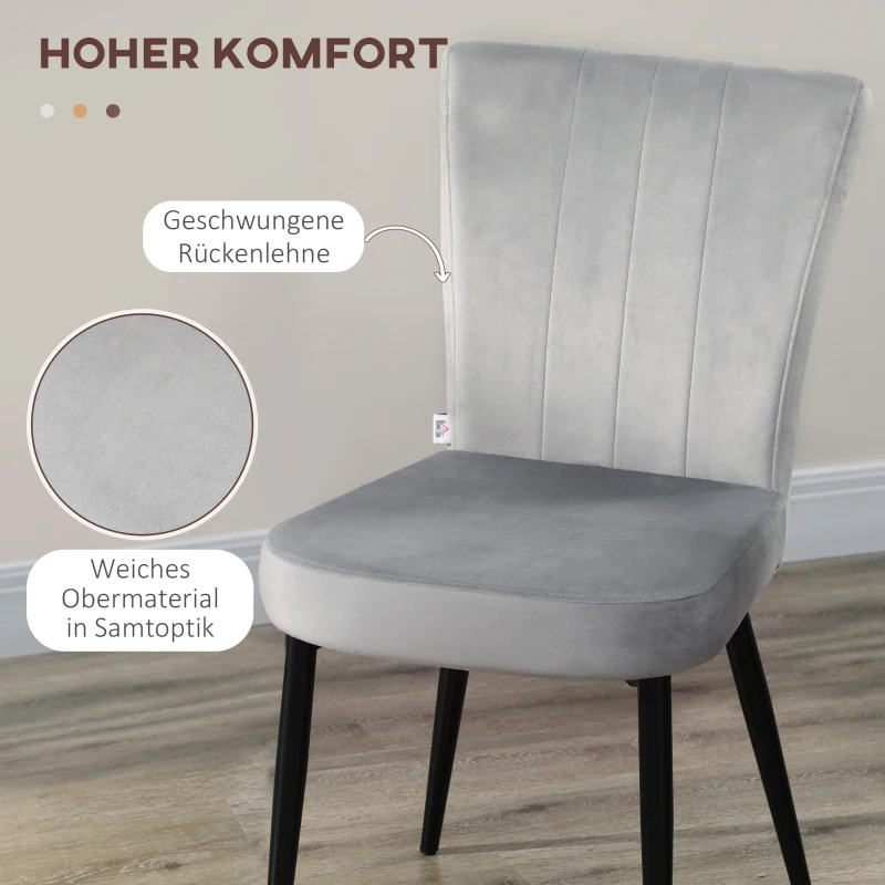 HOMCOM Set van 4 eetkamerstoelen, accentstoelen voor keukens en eetkamers, stoelenset, velourslook, lichtgrijs+zwart