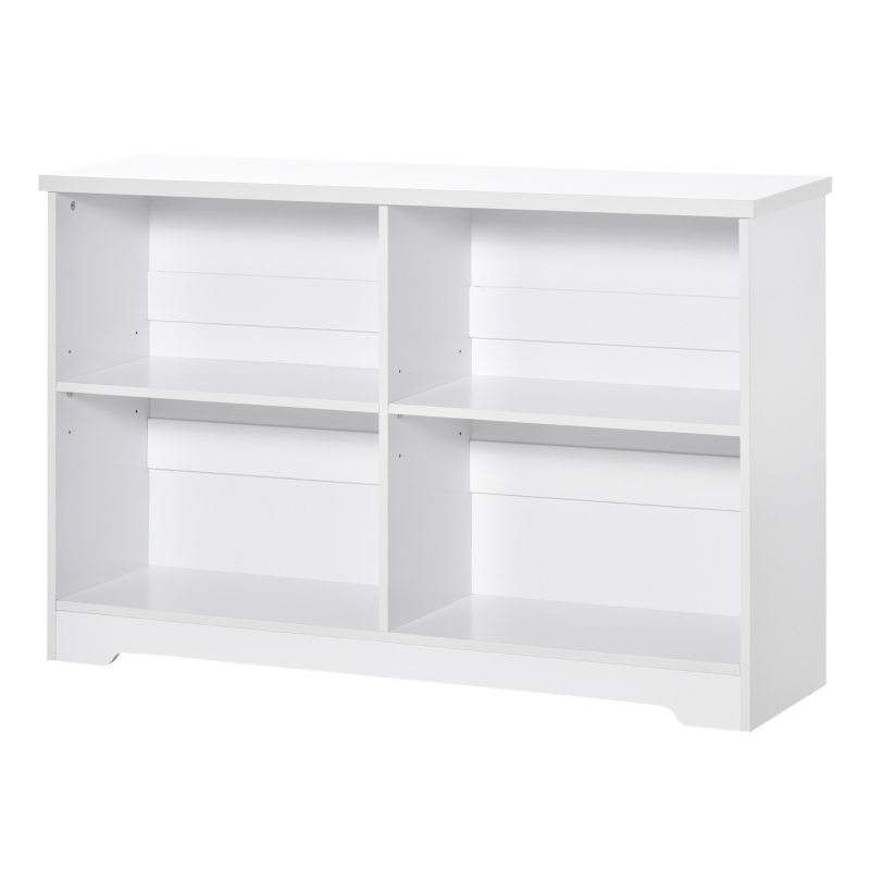 HOMCOM Wooden Cube Bookcase, 2 Tier Open Storage Shelving Unit with 4 Compartments, Freestanding Display Bookshelf for Home Office Living Room Furniture, 118 x 29 x 76cm, White