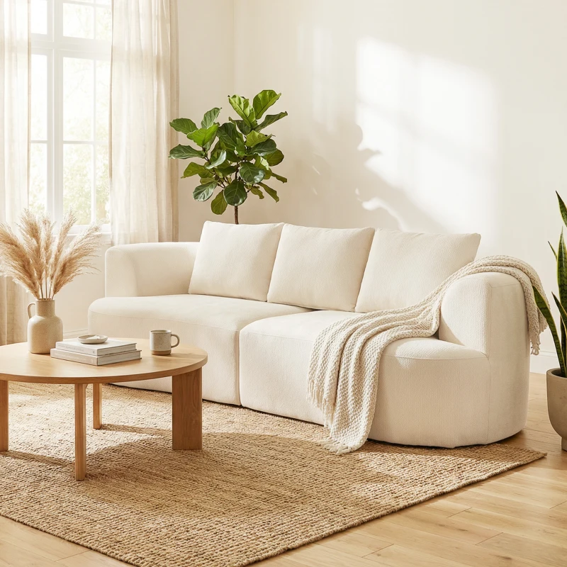 HOMCOM Divano da Salotto 3 Posti Minimal in Ciniglia color Crema con 3 Cuscini, 260x106x82 cm