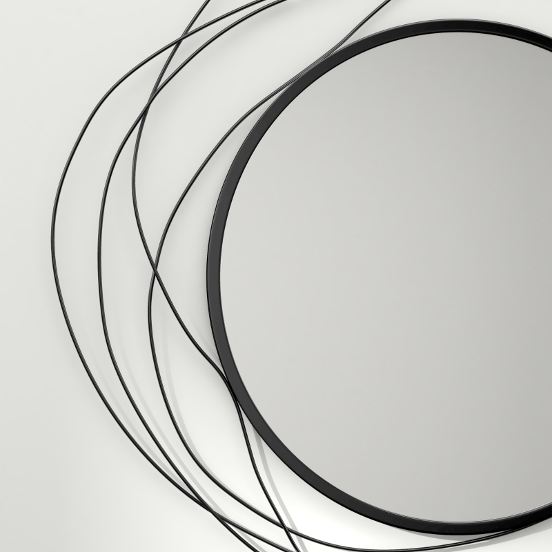 HOMCOM Miroir rond en métal filaire noir, décoration style moderne, diamètre Φ65 cm
