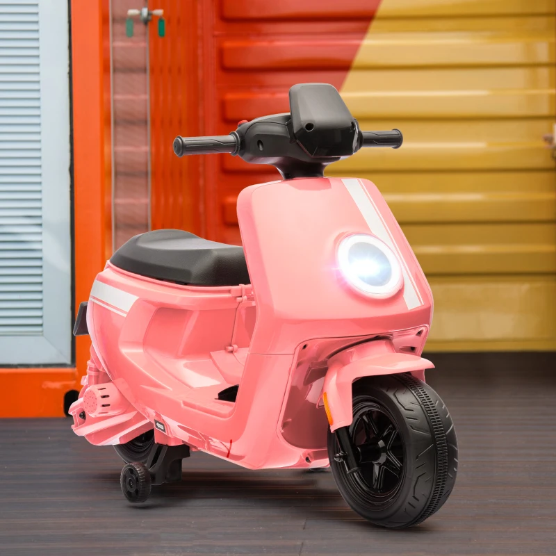 AIYAPLAY 6V Ride on Motorbike, Kids Electric Motorbike w/ Headlights, Music, Training Wheels, for Ages 18-36 Months, Pink