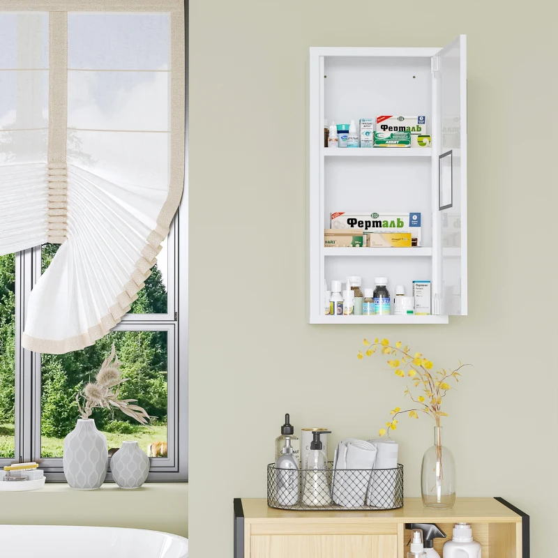 kleankin Armário Farmácia de Parede Armário de Medicamentos de Aço com 3 Níveis Porta Magnética 30x12x60 cm Branco