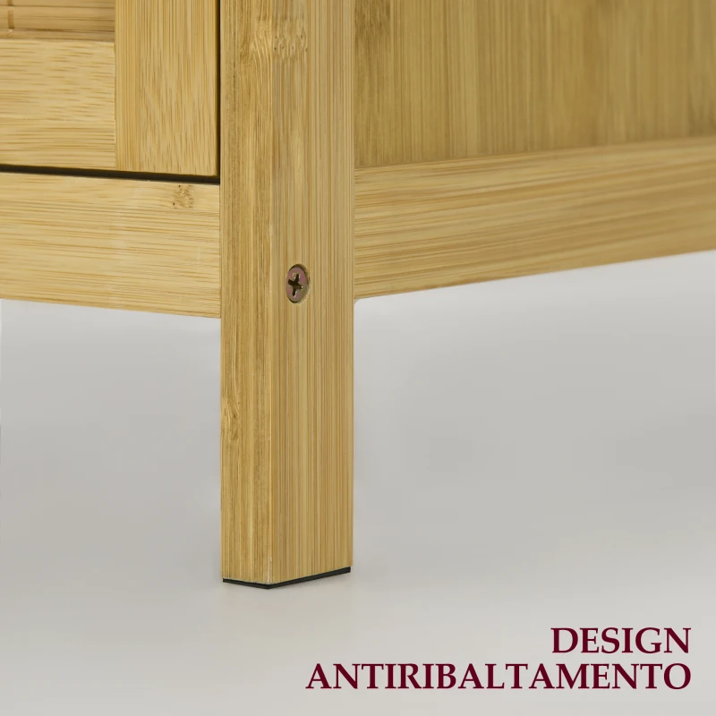HOMCOM Credenza Stile Boho in Rattan e Bambù con 2 Ante e Mensola Interna, 60x27x67.5cm, Colore Legno