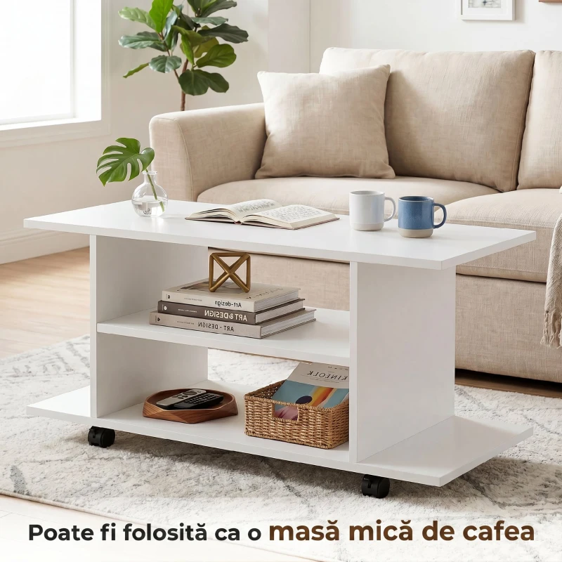 HOMCOM Mobilier Unghiular cu Roți și Rafturi, până la 42", Alb