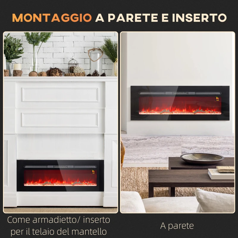 HOMCOM Camino Elettrico 1800W Regolabile con Telecomando, in Acciaio e Vetro Temperato, 127x15.8x45 cm, Nero