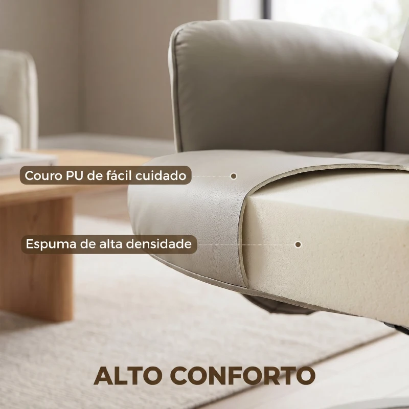 HOMCOM Cadeira Relax Reclinável com Otomana Encosto Alto Giratória 360° Apoios de Braços Bege Cinzento