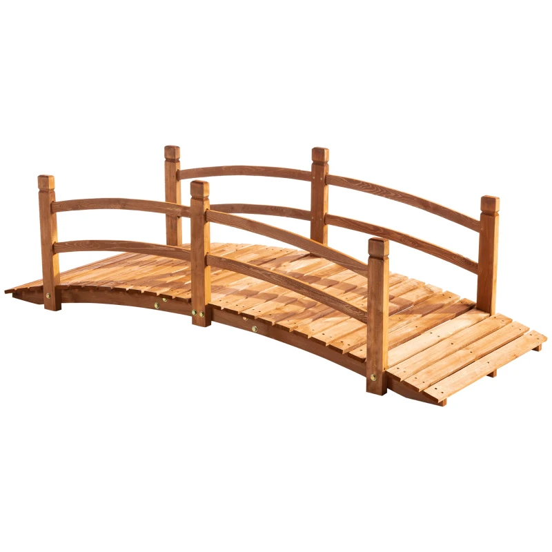 Outsunny 6FT Wooden Garden Bridge with Safety Railings, Classic Arc Footbridge for Stream Pond Walkway, Orange