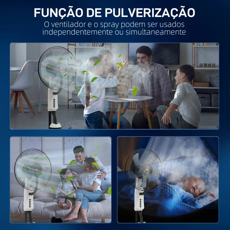 HOMCOM Ventoinha de Pé com Nebulizador Oscilante 3 Velocidades e 5 Lâminas Potência 90W Depósito 2,8L  Ø44,5x120cm Preto
