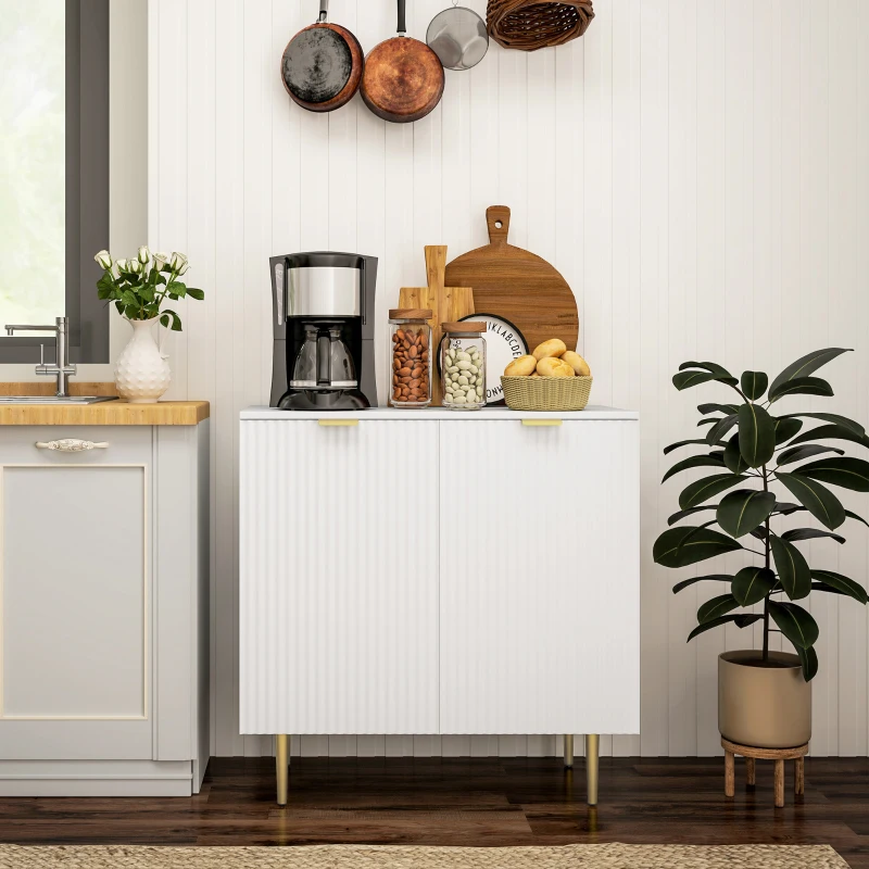 HOMCOM Buffet Cuisine, Meuble de Rangement avec 2 Portes, Étagère Réglable, Pieds Métalliques Surélevés, 80 x 40 x 80 cm, Blanc