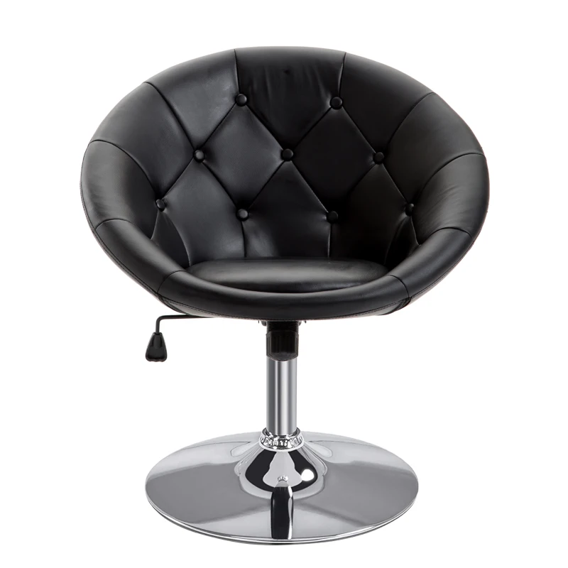 HOMCOM Faux Leather Leisure Chair, Round Tufted Accent Chair, Height Adjustable Counter Chair for Pub, Black
