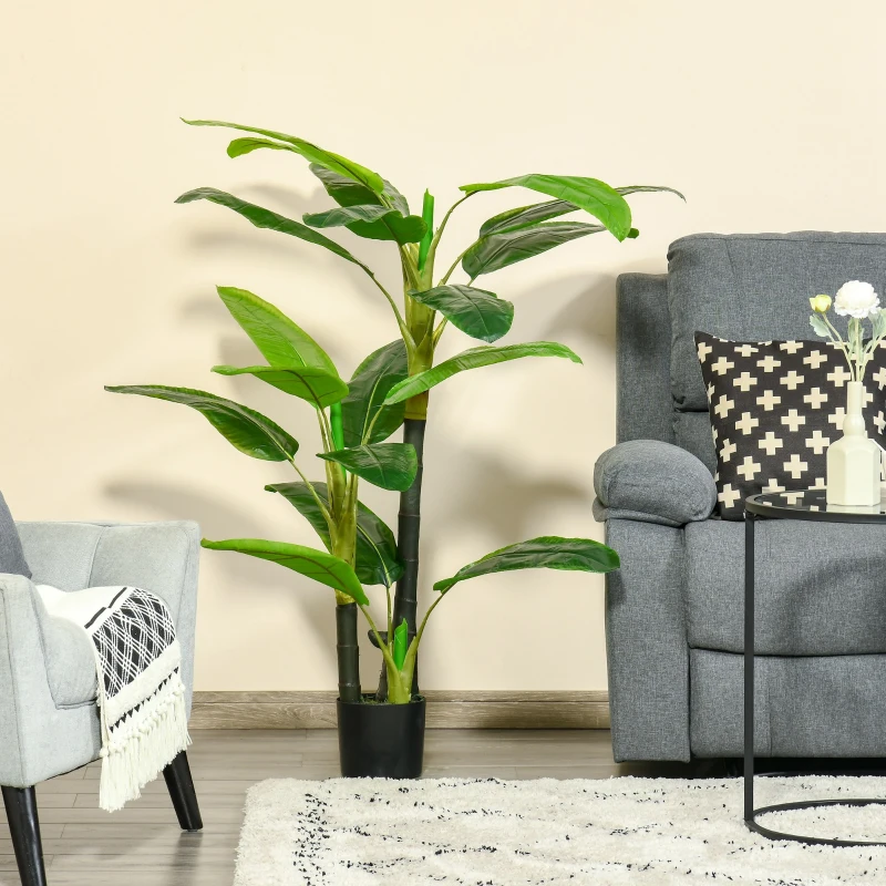 HOMCOM Banano Pianta in Vaso da 150cm, Albero di Banano Artificiale per Interno ed Esterno