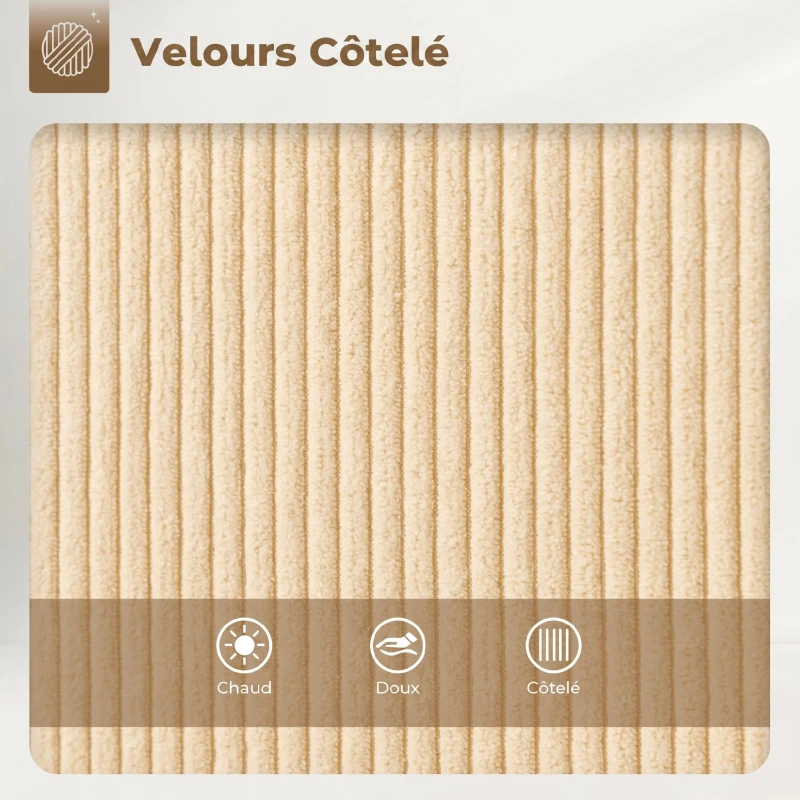 HOMCOM Lot de 2 tabourets de bar en tissu velours côtelé, chaises de bar avec dossier courbé, repose-pieds, 49x52x88cm, beige(m-5)